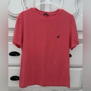 Nautica Mens T-shirt Medium Coral Pink Short Sleeve Crew Neck Logo Casual